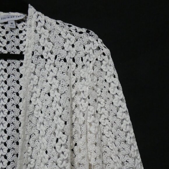 SOUTHERN LADY | medium | Cream Crochet Open Front 3/4 Sleeve Cardigan - Picture 5 of 16